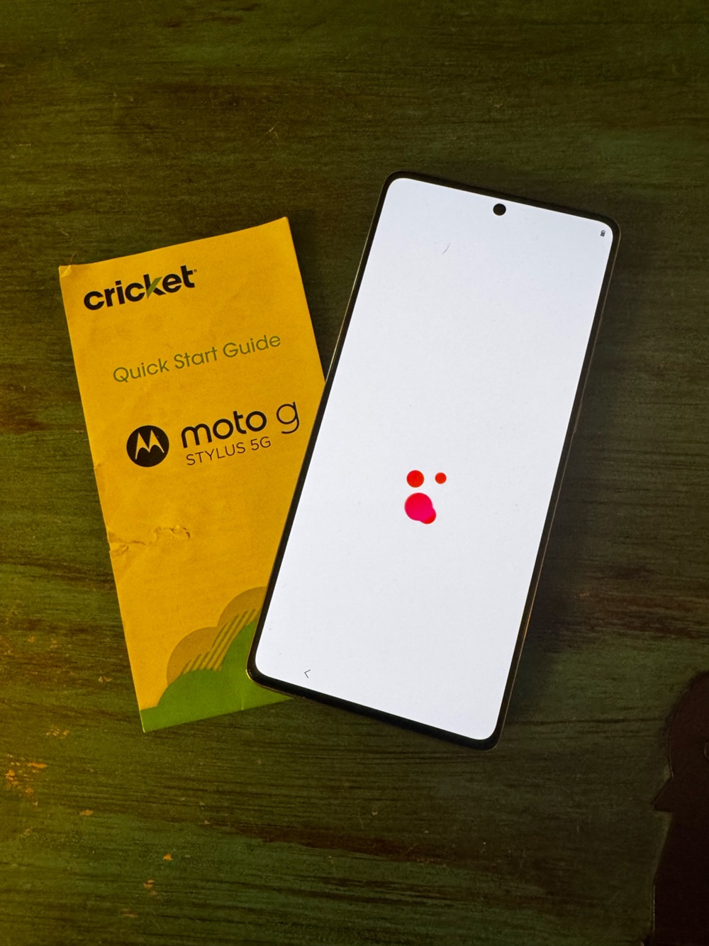 Moto g Stylus 5G Smartphone with Yellow Cricket Quick Start Guide
